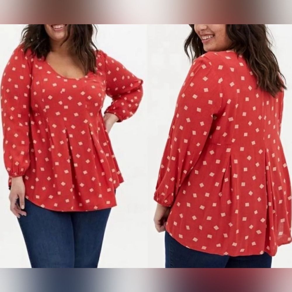 NEW TORRID 2X FIT & FLARE CRINKLE GAUZY LONG SLEEVE FLOWY BOHO BLOUSE TOP NWT